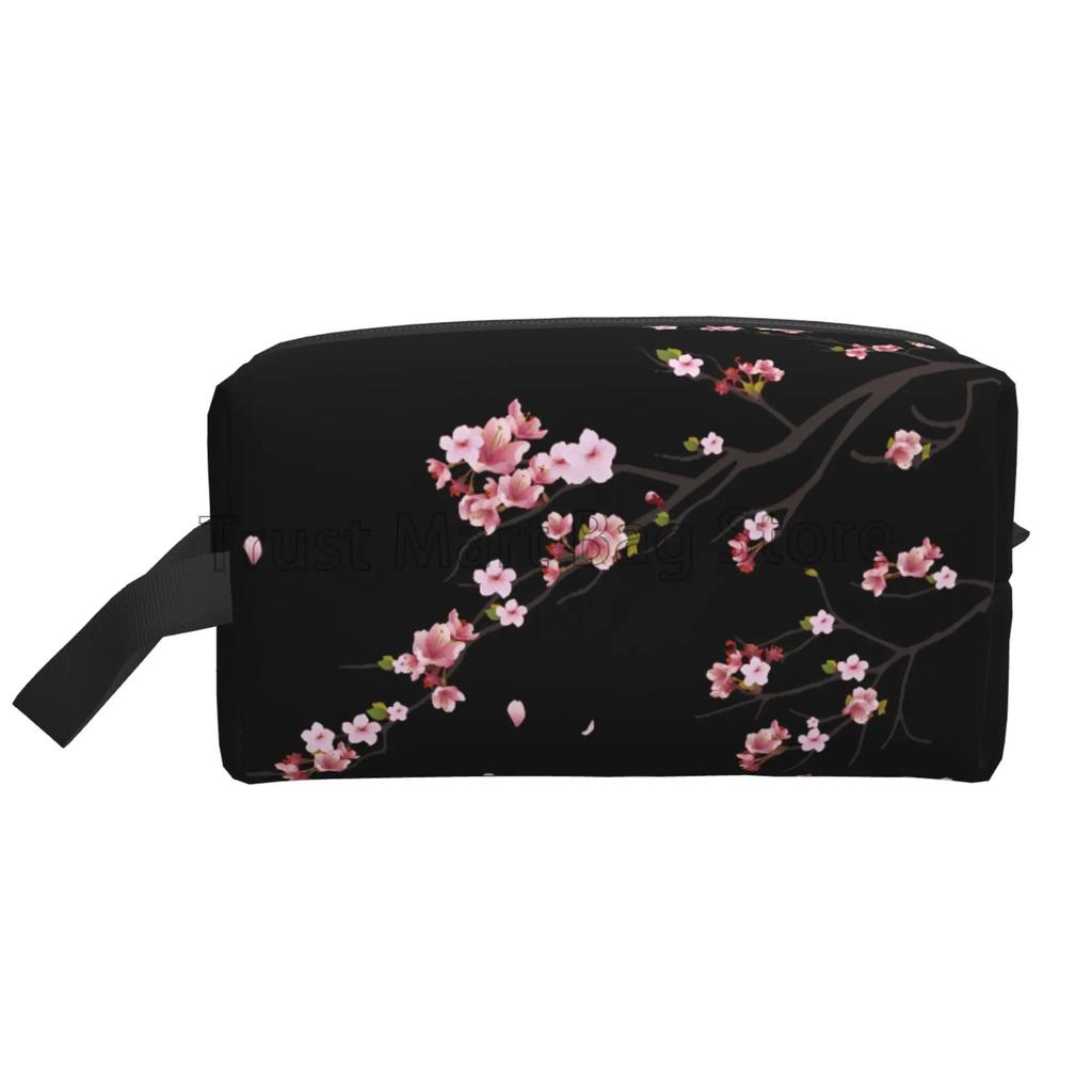 Japanese Sakura Cherry Blossoms Print Cosmetic Bags for Women Zipper Travel Toiletry Pouch Large Water Resistant Makeup Bag Gift