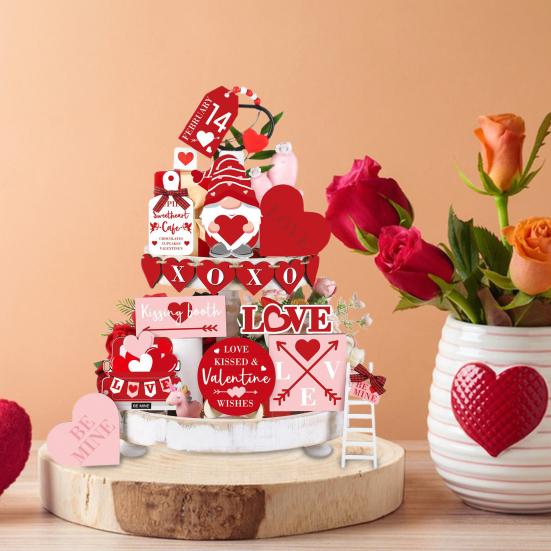 1 набор украшений ко Дню святого Валентина, двухсторонний деревянный гном в форме сердца