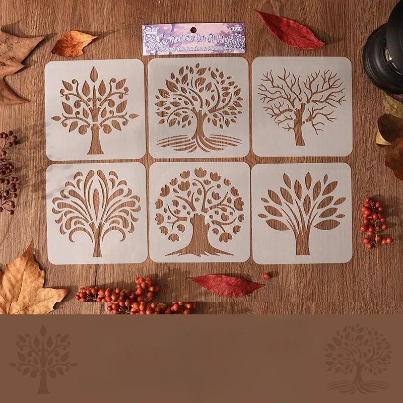 6 шт./набор DIY Decor Tree Series Scrapbook трафареты ретро эстетика журнальный рисунок шаблон картины школьные принадлежности для школьников