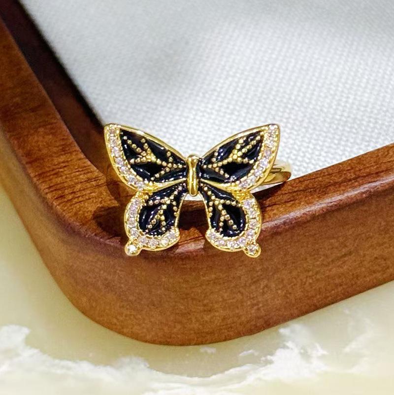 Medieval Vintage Enamel Ribbon Bow Ring Women'S Niche High-End Butterfly Index Finger Ring