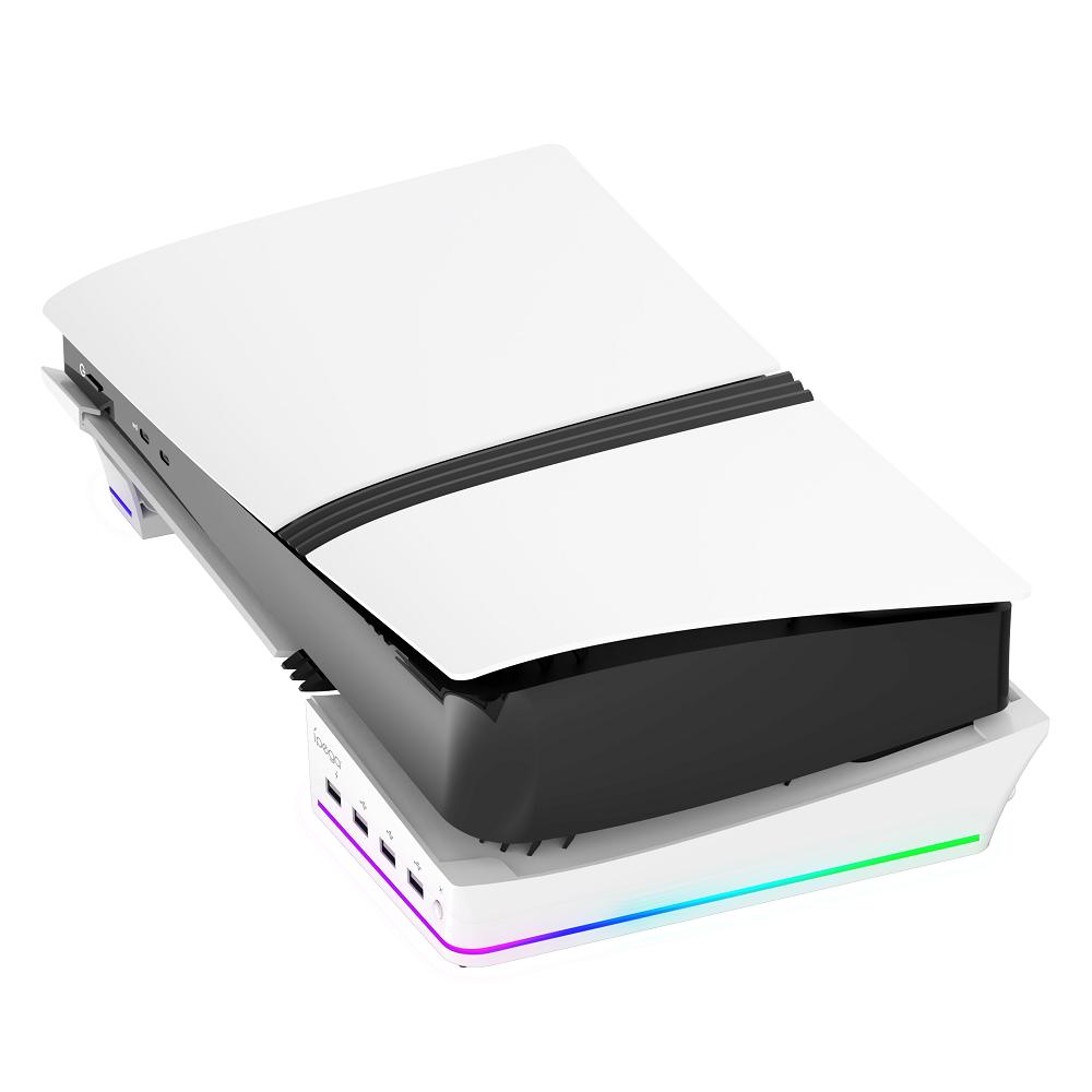 Для хоста PS5 Slim Горизонтальная подставка-охладитель База Портативная комбинированная подставка для хранения с RGB-подсветкой