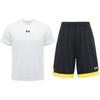 Under Armour Футболка с коротким рукавом из дышащего трикотажа с принтом логотипа, тренировочные шорты для баскетбола с цветными блоками, повседневный спортивный комплект 21500531-100+21500202-001