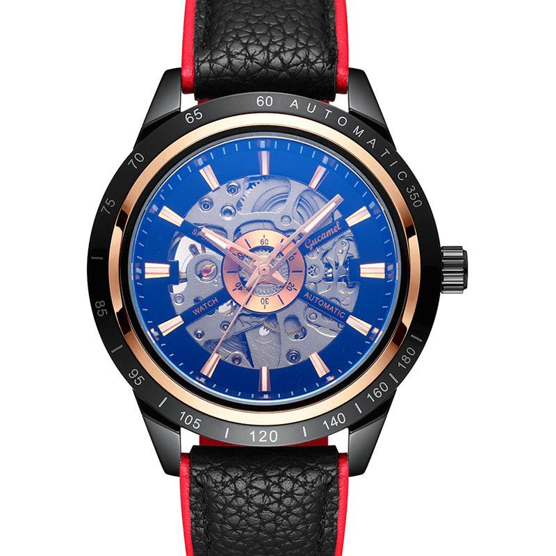 Кожаный наконечник GUCAMEL Business Fashion с механическими часами с полыми отверстиями