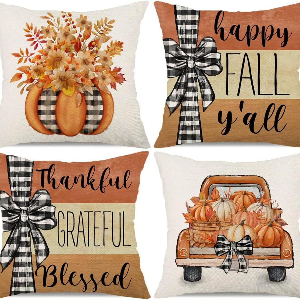 Autumn Thanksgiving Pumpkin Maple Car Line Printed Pillow Clothes Quilt Cover Room Decoration Sofa Cushion