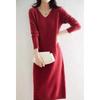 Autumn and Winter V-neck Knit Dress Women's Loose-fit High-end Feel Undercoat Long Dress French Style Coat for Ladies