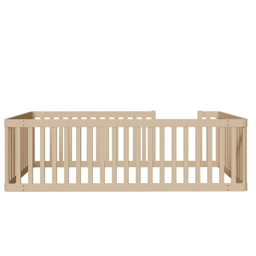 90x200 Wooden Bed Frame with Fence, Cream