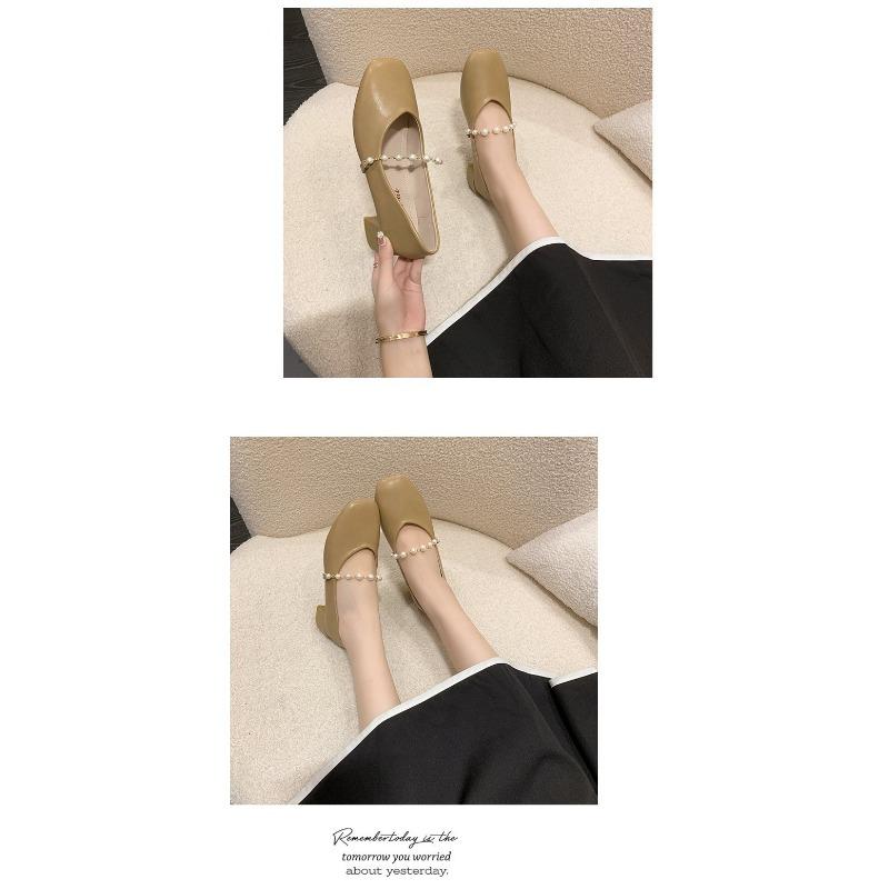 Туфли-бобы с квадратным носком для женщин на весну, новый стиль с неглубоким носом и толстым каблуком