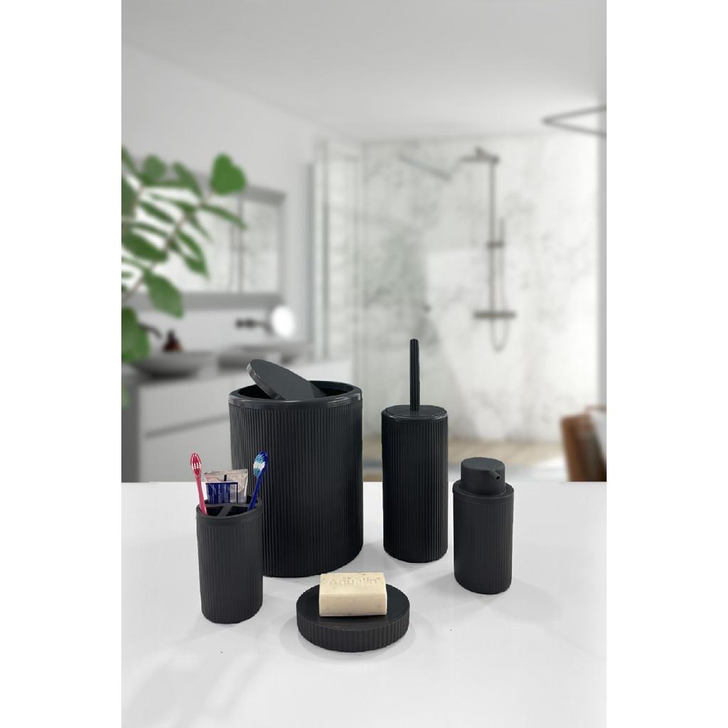 Auaro, набор из 5 круглых предметов для ванной комнаты, покрытый бамбуком в белые полоски