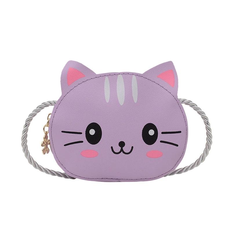 Baby Girls PU Leather Small Shoulder Crossbody Bags Cute Cat Kids Coin Purse Wallet Fashion Children's Mini Handbags