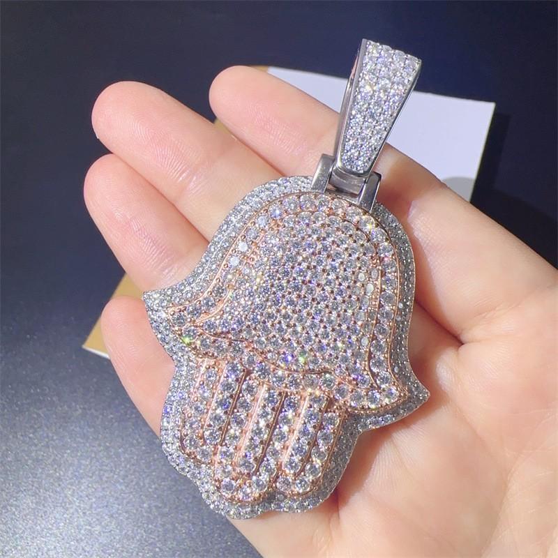 Sterling Moissanite Hand Pendant Necklace Hip Hop Style Statement Jewelry Women Men