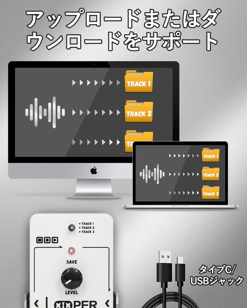 STRICH Looper Effect Pedal, 90 Minutes, Guitar Effects, 3 Loop Track Storage Slots, USB Audio Import/Export, True Bypass, Electric Guitar Effects