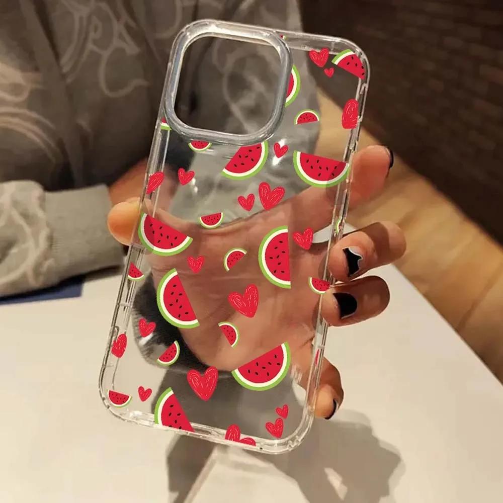 Чехол для телефона «Сладкое сердце» с арбузной эстетикой для iPhone 16 15 14 13 12 11 Pro Max XR X XS 7 8 16 Plus SE2 Ударопрочный прозрачный чехол