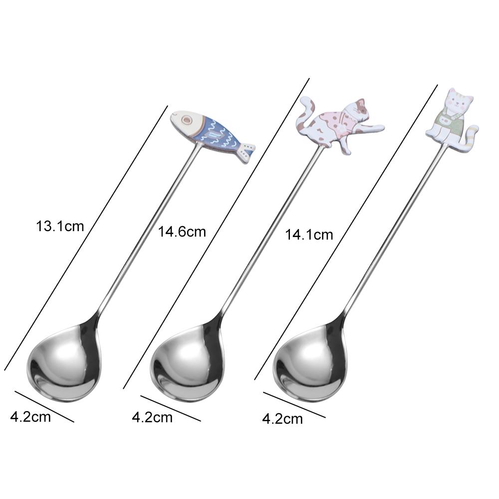 Polished Stirring Spoon Japanese Korean Style Teaspoon Scoop Cat Fish Stainless Steel Spoon Gifts