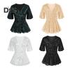 Women Sequin Tops V-Neck Ruffle Sleeves Glitter Blouses Waist Tight Elastic Hem Evening Cocktail Shiny Tops