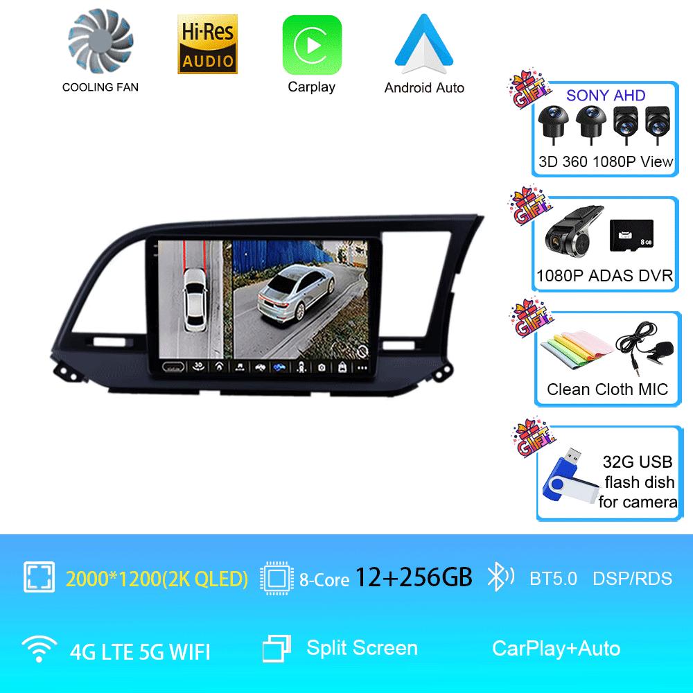 Автомобильное радио Android 14 для Hyundai Elantra 6 2015 2016 2017 2018 Мультимедийный видеоплеер GPS-навигация Разделенный экран DPS 360 камера