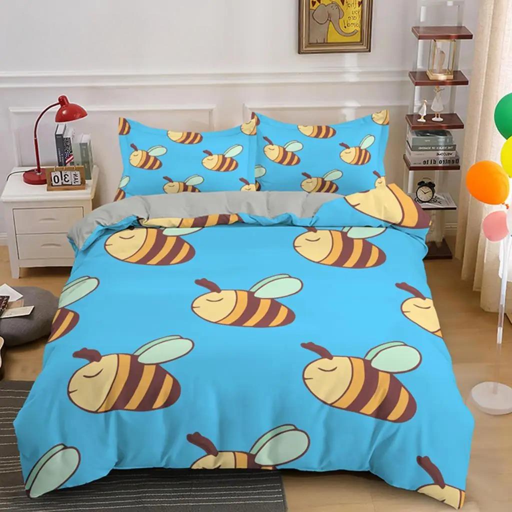 Bee honeycomb bedding set, flying wild animal geometric flower down duvet cover, suitable for decorating rooms for boys and girl