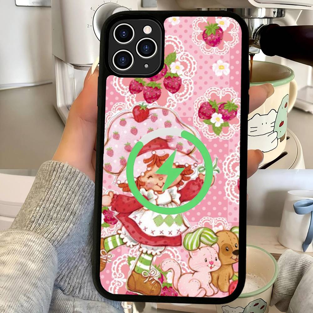 Animated S-Strawberry S-Shortcake Magnetic Matte Phone Case For IPhone 16 17 15 14 13 12 11 For Magsafe Wireless Charge Cover