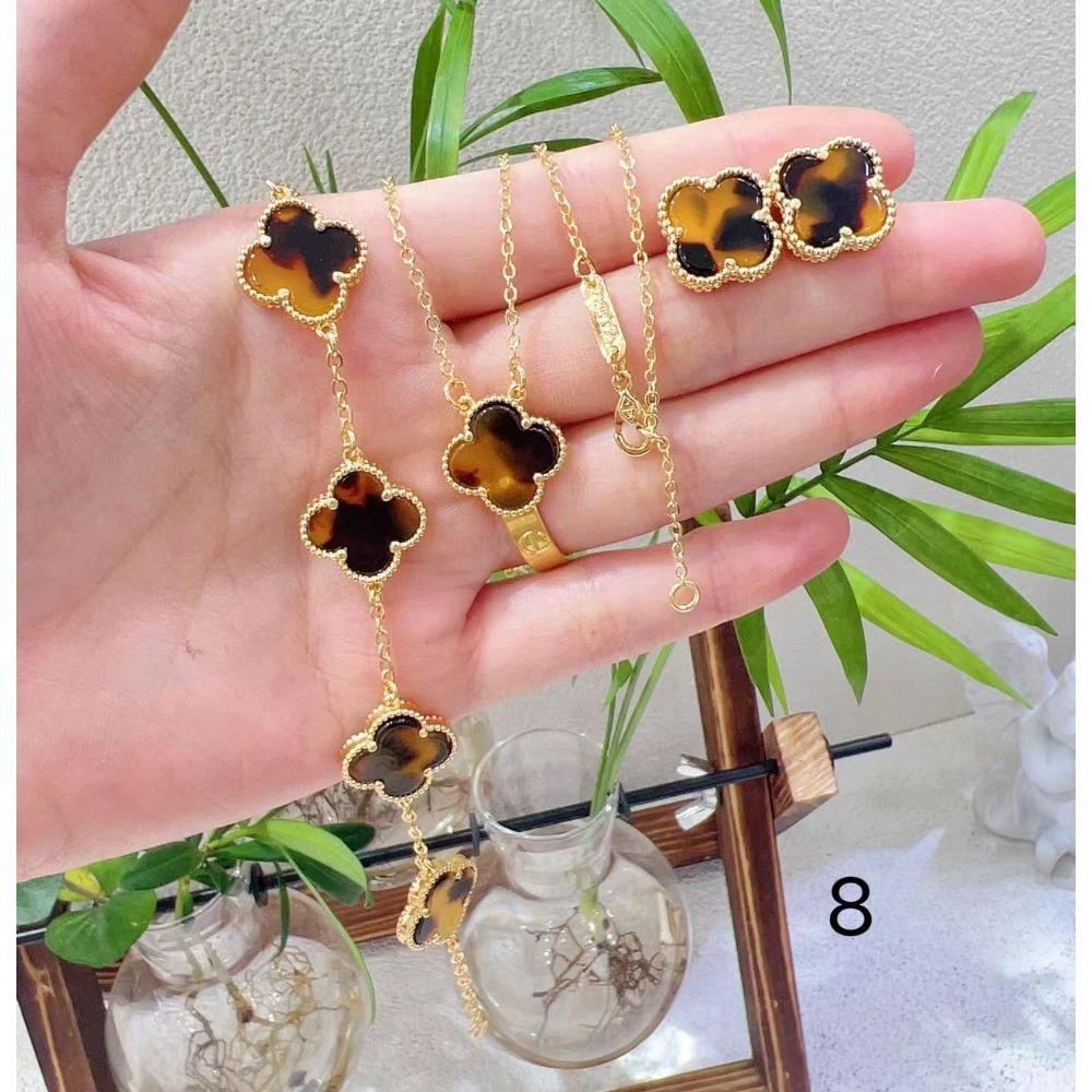 Набор украшений из 4 предметов Новый браслет-клевер с четырьмя лепестками, ожерелье, серьги