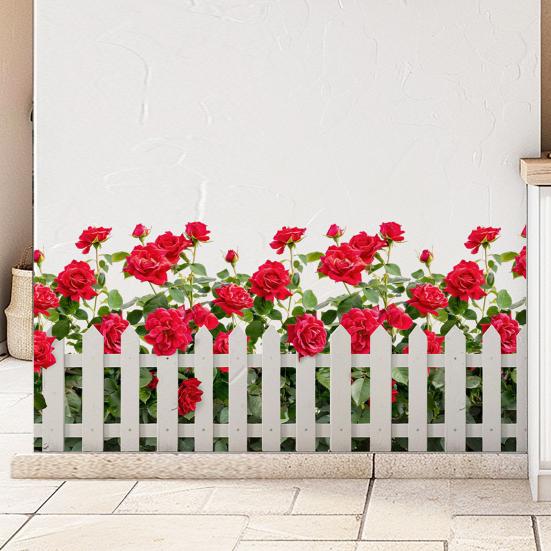 Наклейка на стену 'Розовый куст у забора' Съемная Водонепроницаемая ПВХ Наклейка с узором из красных цветов Декор стены для дома Офиса Гостиной Спальни Наклейка