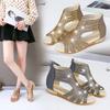 Women Sandals Summer Fashion Back Zipper Wedge Sandal with Rhinestones Hollow Out Gladiator Shoes Vintage Peep Toe Woman Shoes