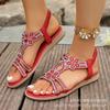 Fashion Plus Size 36-46 Women Shoe Rhinestone Flat Sandals Elastic Band Beach Shoes for Women Fashion Casual Open Toe Sandalias De Mujer