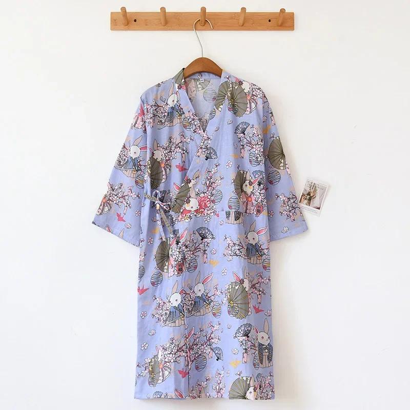 Женский хлопковый халат-кимоно, свободная домашняя одежда, пижамы, халаты для женщин, разноцветный кардиган с принтом, одежда для сна, женский халат