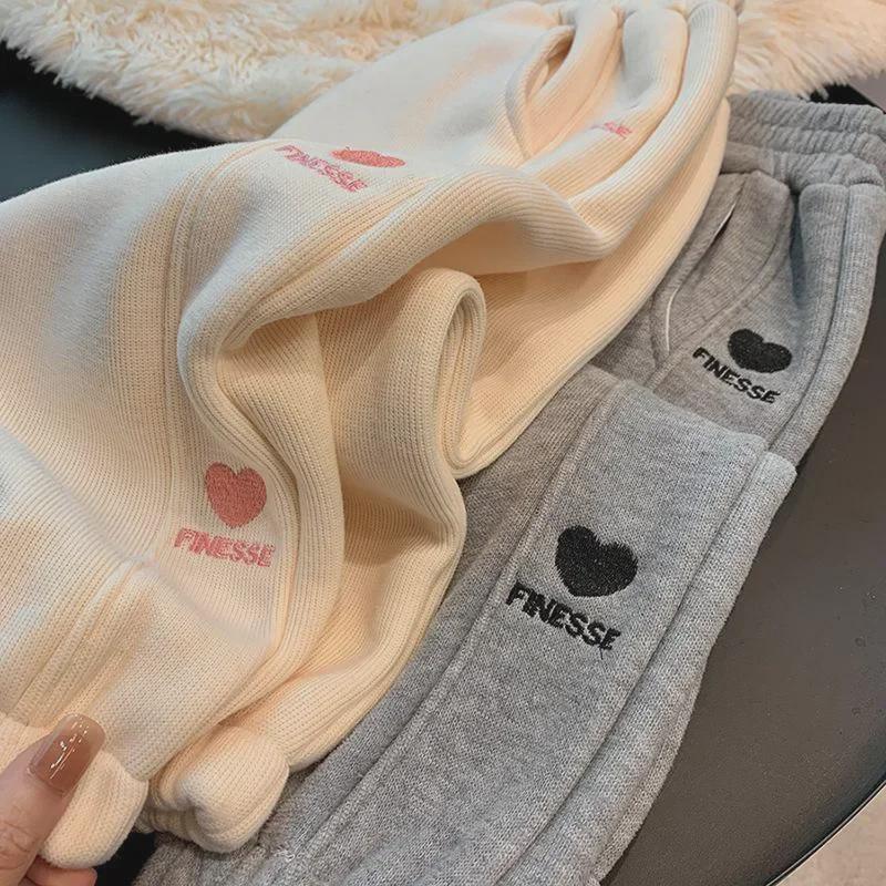 Spring & Autumn 2024 New Girls' Casual Plus Velvet Sports Sweatpants