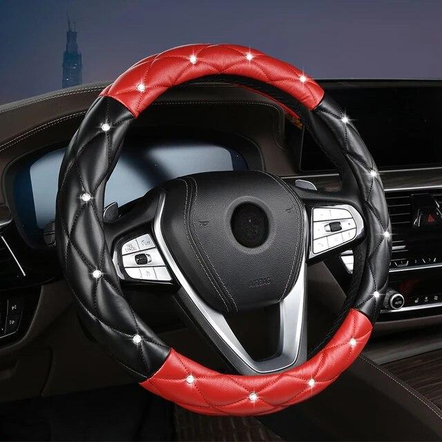 Автомобильный чехол на руль со стразами и кристаллами и бриллиантами, сверкающий автомобильный внедорожник, протектор рулевого колеса, подходит для автомобиля 14,5-15 дюймов