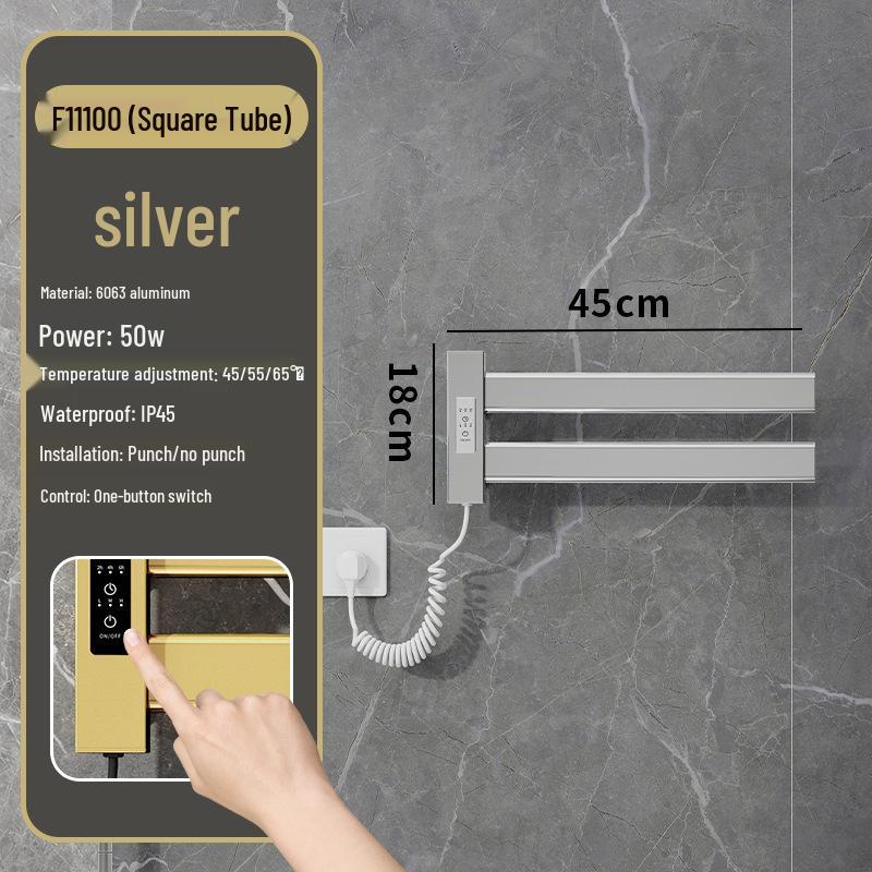 Smart Electric Heated Towel Rack with Hole-Free Installation, Space-Saving Aluminum Design, and Constant Temperature Folding Feature.