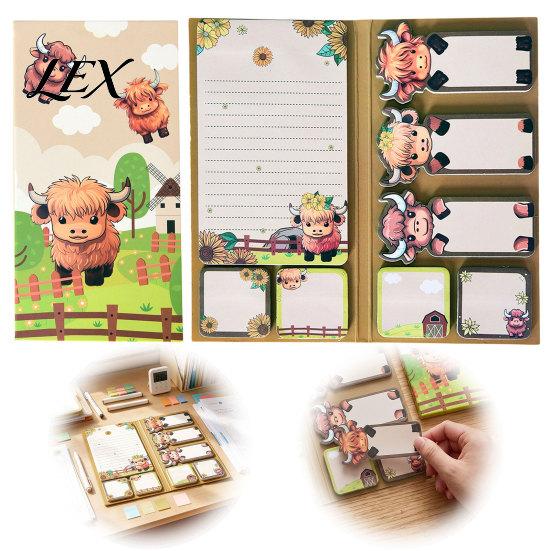 School Supplies for Teens Highland Yak Shaped Sticky Notepads Set, Cute Cartoon Paper Memo Pads, Self Adhesive Page Markers Assorted Shapes And Sizes