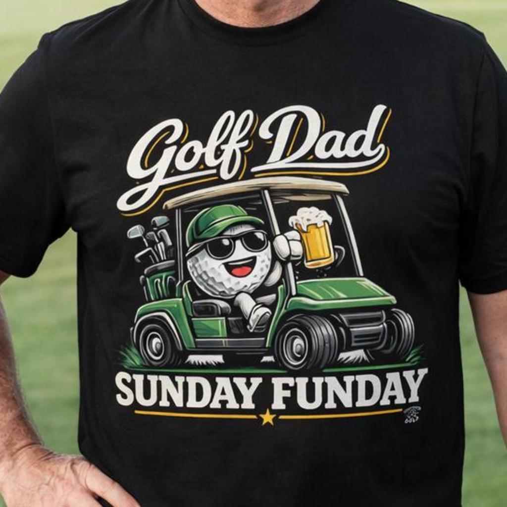 Golf Dad Sunday Funday T-Shirt | Golf Cart Cartoon, Beer, Dad Tee