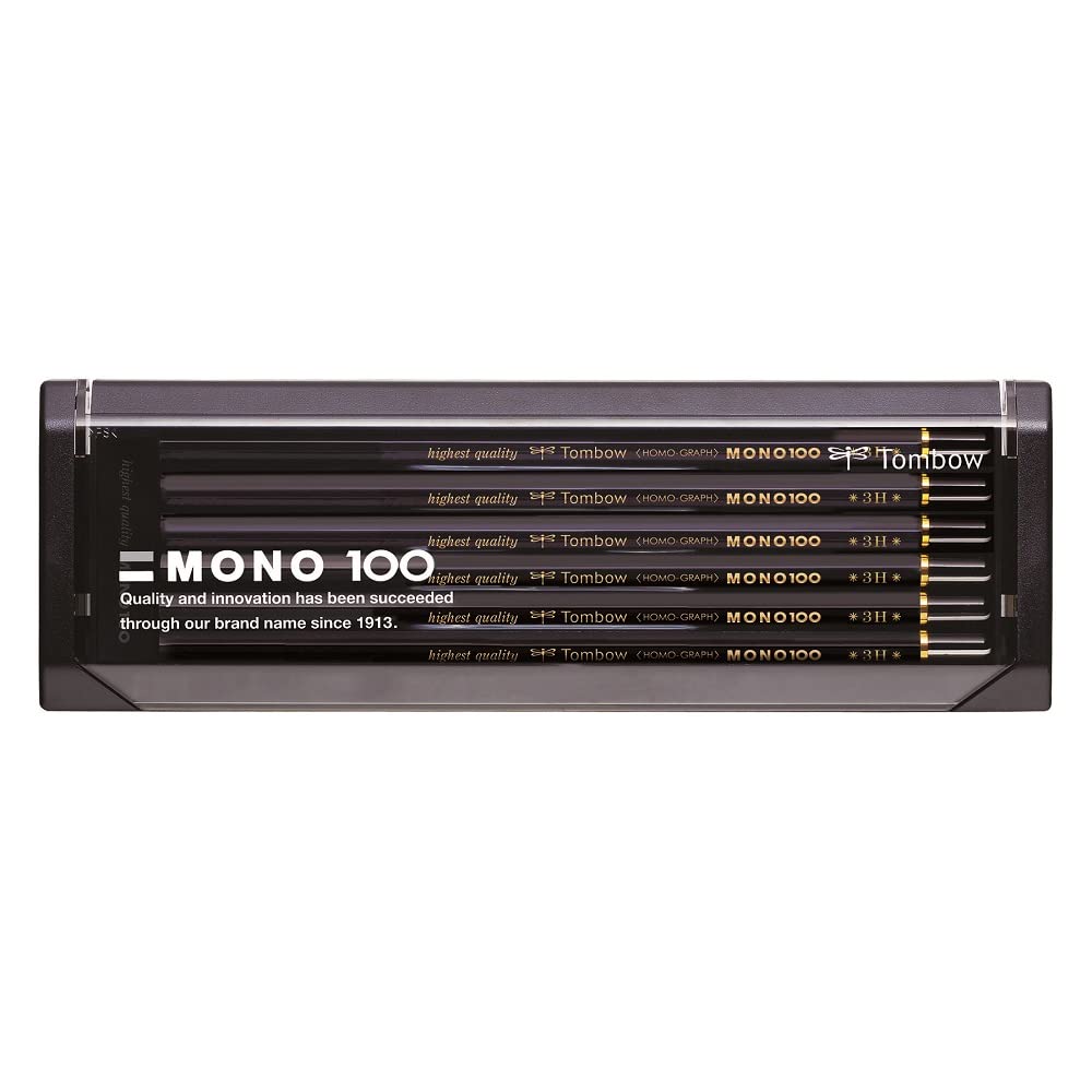 Карандаш Tombow 3H MONO 100 Премиум-карандаш Структура с уплотнением для черчения и 1 (Высокоплотные ультрадисперсные частицы) Эскиз, дюжина, MONO-1003H