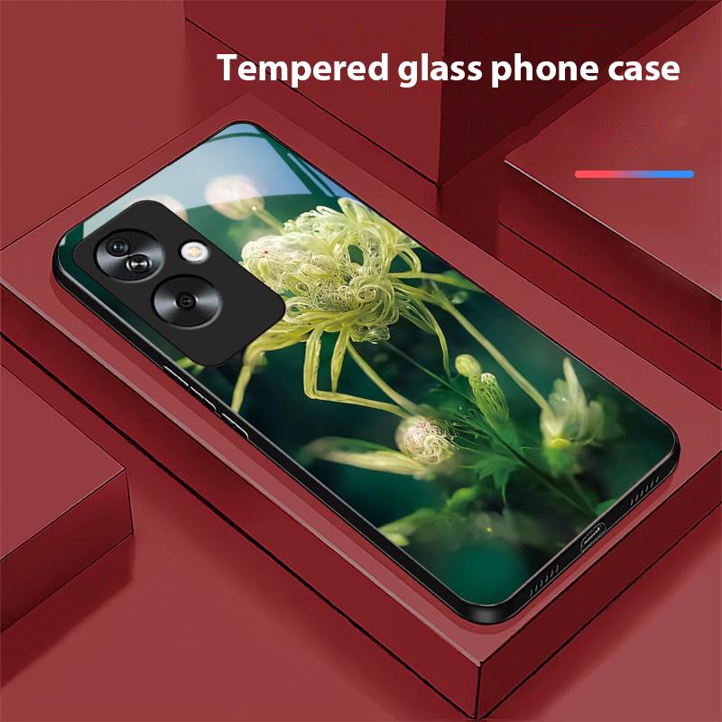 Золотой Пион Зеленый Для Oppo A79 5G 58 78 74 60 4G Reno 11F Realme GT 6 11 Note 50 10 C55 X2 Закаленное Стекло Черный Чехол для Телефона