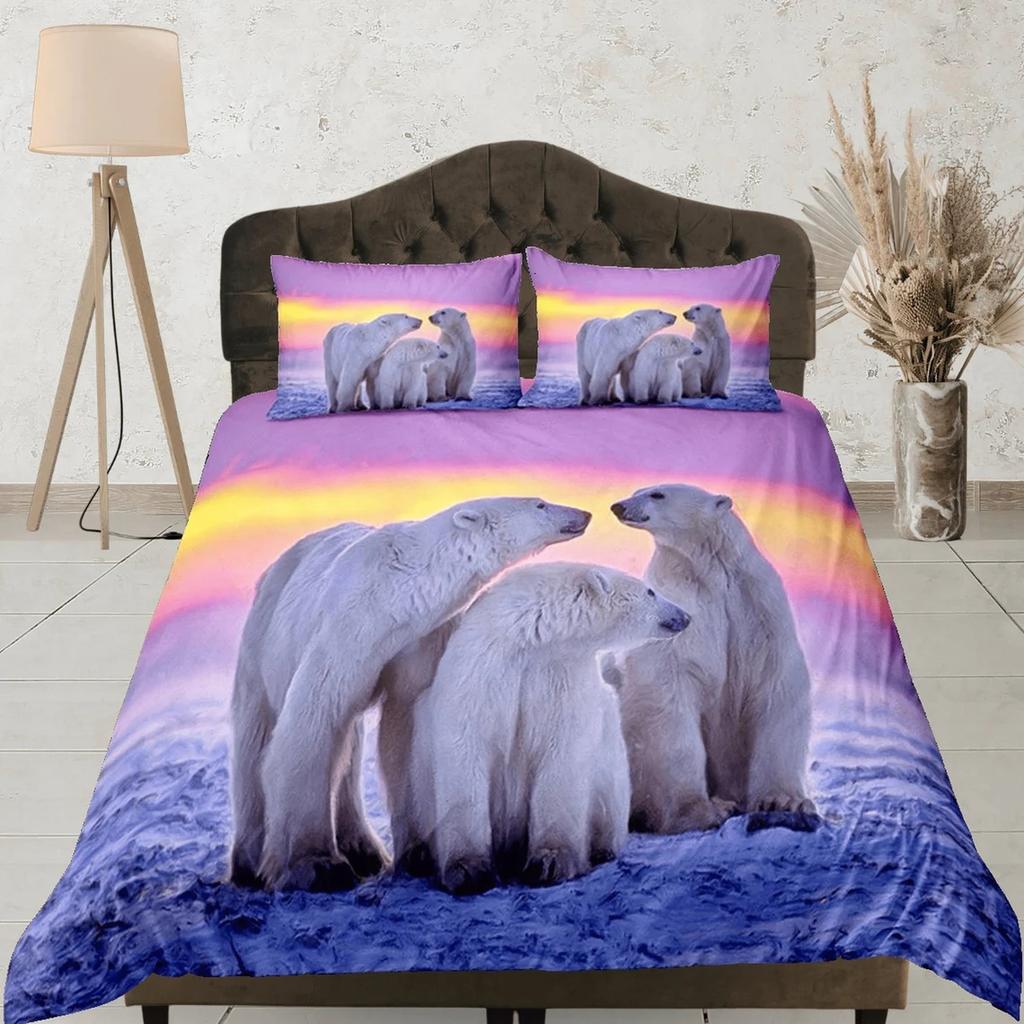 Polar Bear Duvet Cover Twin Queen Cute Arctic Animal Bedding Set Microfiber Lovely Bear Comforter Cover For Children Boys Teens