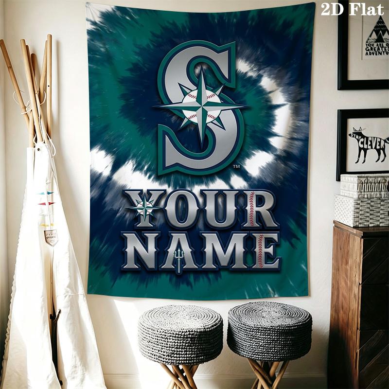 Name Custom Seattle Mariners Art Wall Tapestry Aesthetic Wall Hanging Printed Fabric Blanket Decorative Tapestries for Bedroom Living Room Home Decor