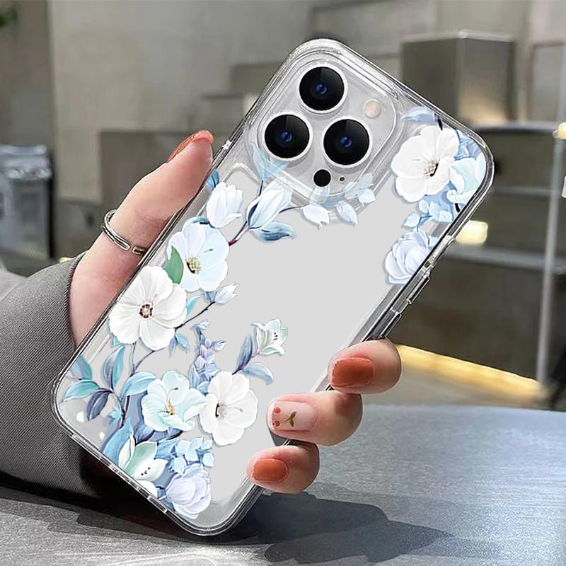 Белый пион Мультяшный цветочный чехол для iPhone 17 Pro Max Coque iPhone 16 15 14 13 12 Pro Max 11 Прозрачный ТПУ Силиконовый Мягкий чехол