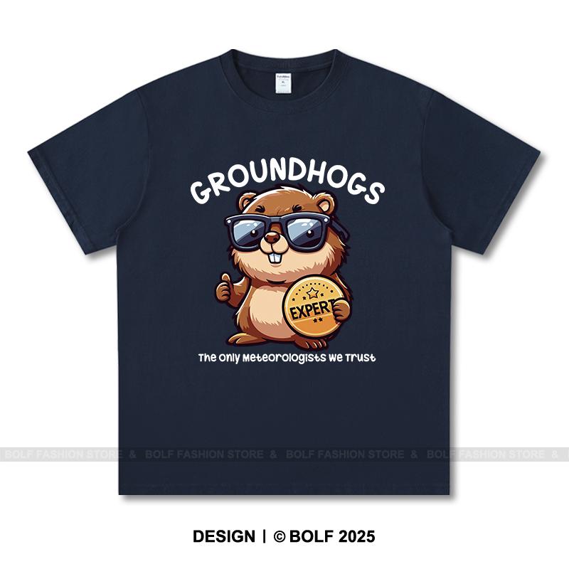 Women's Groundhogs Printed T-Shirt 100% Cotton Oversized Animal Graphic Tees for Men Summer Tops Nature Streetwear