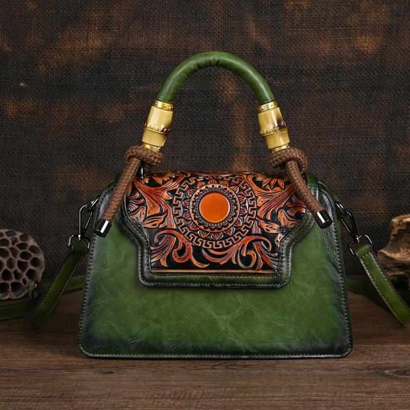 Johnature Винтажная женская кожаная сумка с тиснением ручной работы, роскошная сумка, универсальные женские сумки на плечо и через плечо