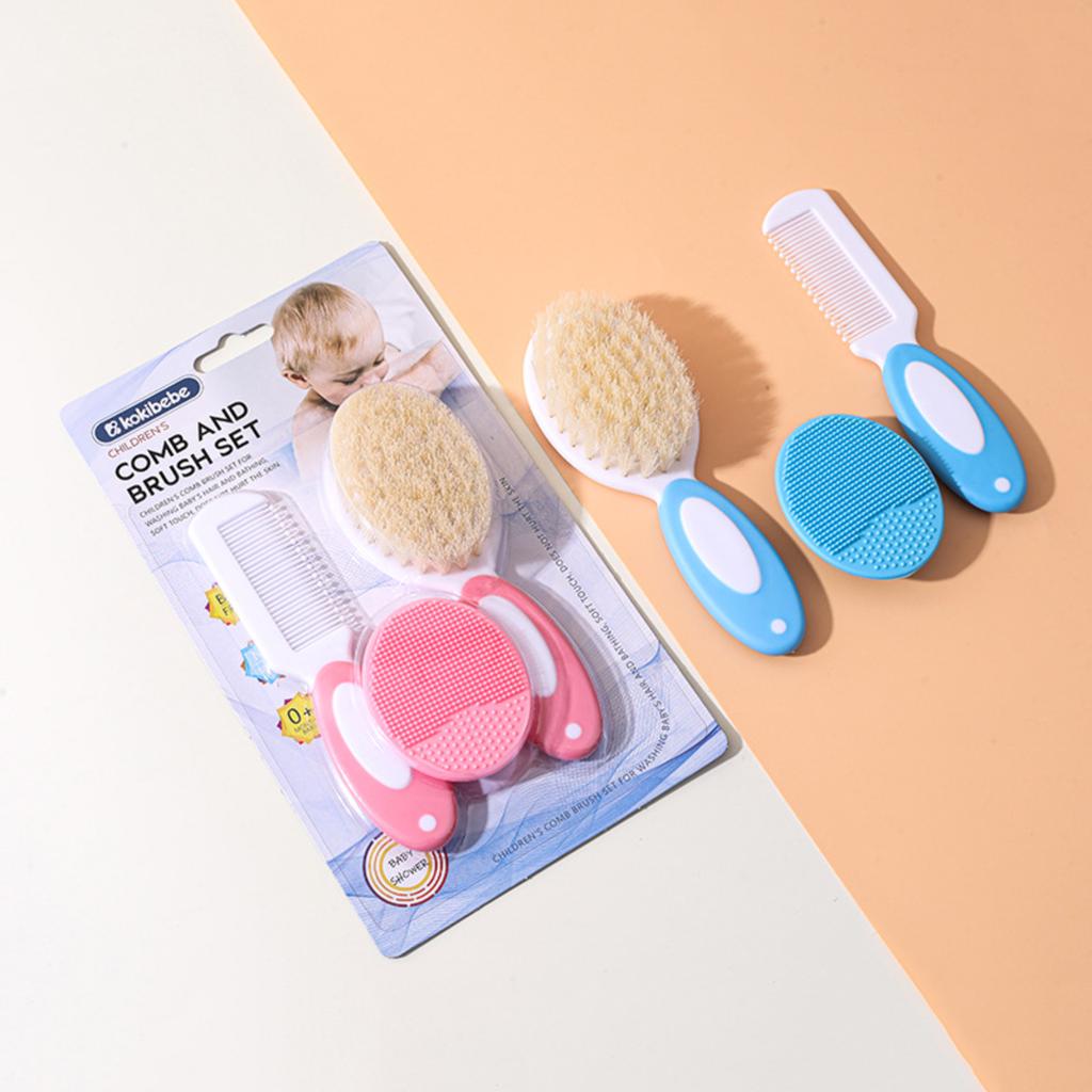 Baby safety comb brush, baby head care imitation wool comb brush combination, baby massage comb brush set (blue (imitation wool bristles))