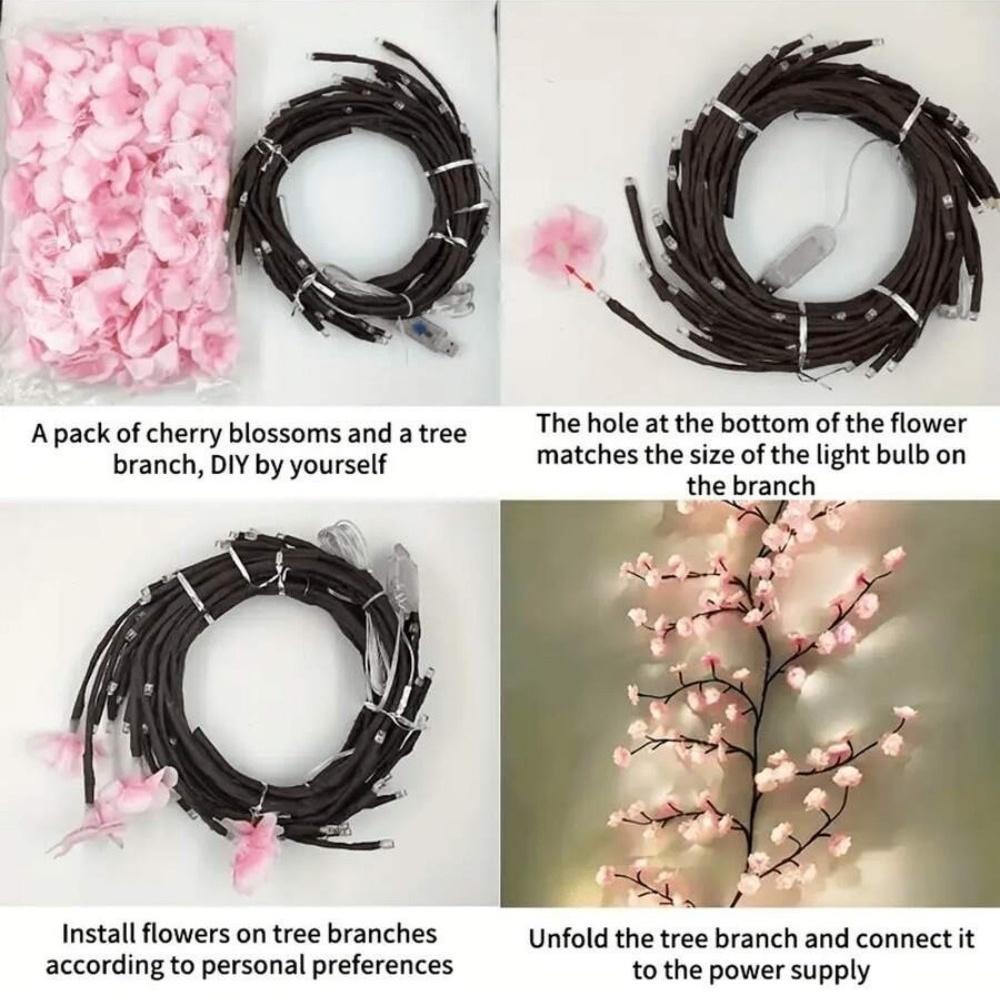 Xiaomi 72/96/144LED Artificial Cherry Blossom Branch LED Lights, USB Powered Pink Flower Fairy Lights for Bedroom Aesthetic Decor