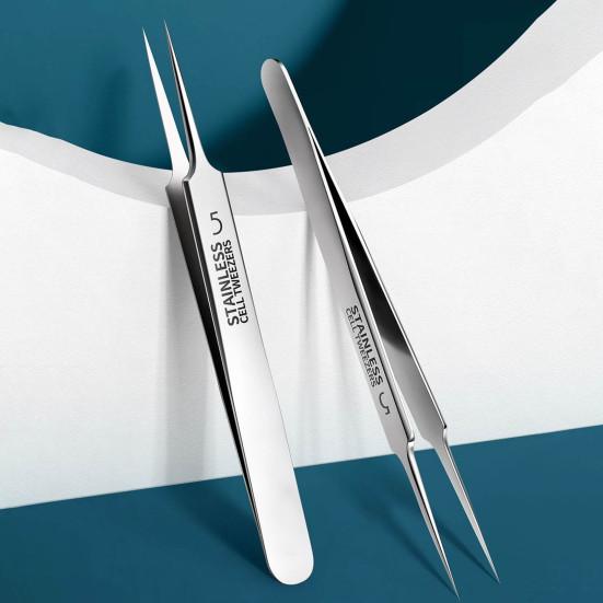 Очень тонкий Нет. 5 пинцетов из нержавеющей стали для удаления угрей и черных точек для ухода за кожей, экстрактор черных точек с 10-кратным увеличительным стеклом, щадящий инструмент для удаления угрей