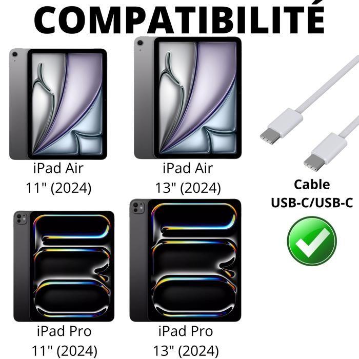 Лот 2 кабеля USB-C для iPad Air 11" 2024 / iPad Air 13" 2024 / iPad Pro 11" 2024 / iPad Pro 13" 2024 - Нейлоновая оплетка 1м Phonillico