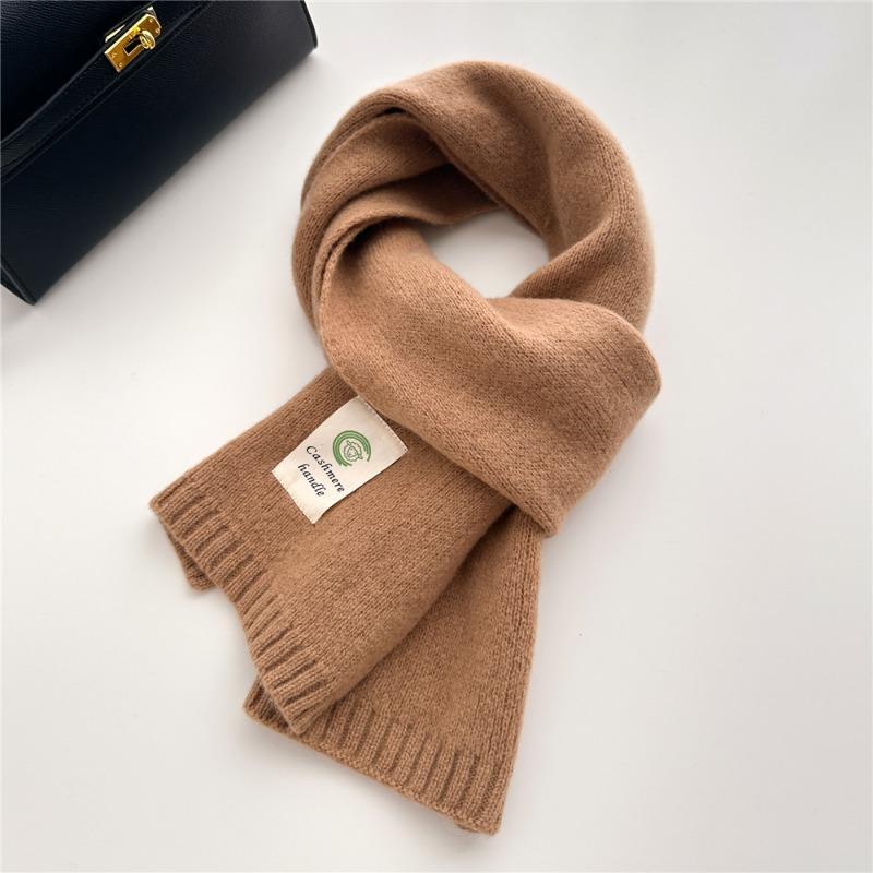 Selected Pure Cotton Wool 100% Cashmere Scarf Solid Color Student Men and Women Winter Warm Knitted Scarf Christmas