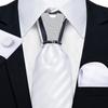 Formal White Necktie Set for Men Silver Ring Striped Silk Woven Ties Hanky Cufflinks for Wedding