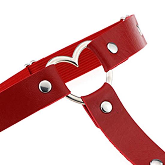 Punk Garter Solid Color Free Adjustment Faux Leather Heart Shape Leg Garter for Club