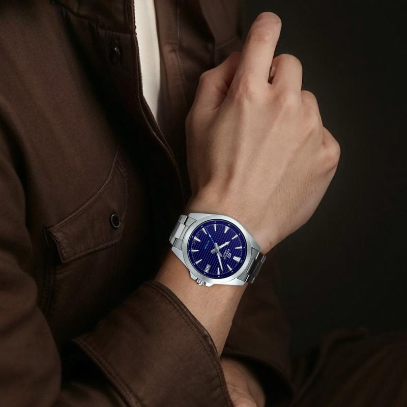 Casio EDIFICE Простой Бизнес Водонепроницаемость 100м Кварцевый Механизм Стальной Ремешок Японские и Корейские Часы Мужские Часы Синий Циферблат EFV-140D-2AV
