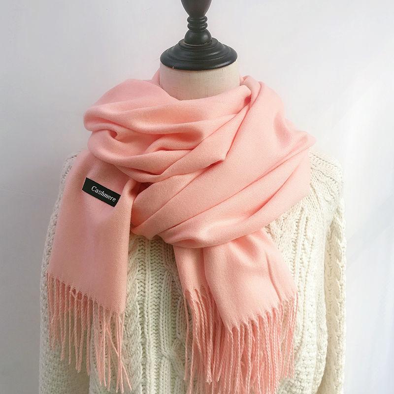 Women Scarf Shawl Soft Thickened Solid Color Winter Warm Tassels Fashion Accessories