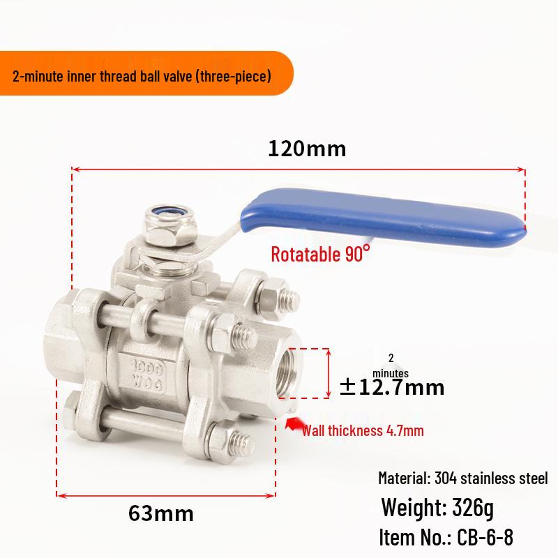 304 Stainless Steel Ball Valve, 1/2/3-Piece, Internal Thread Water Switch, Size DN15/DN10