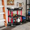 Plastic Tool Trolley with 3 Levels, Side Handles and Wheels, Black