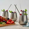 Verres à vin sans pied - oak &amp; steel - acier inoxydable - 350ml - inclus 4 pailles et 2 brosses